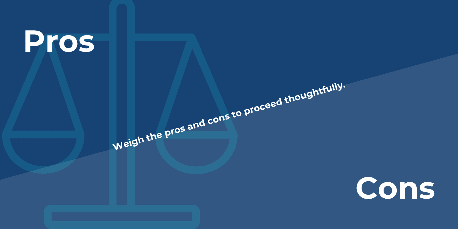 Weigh the pros and cons to proceed thoughtfully with a weight icon on the background