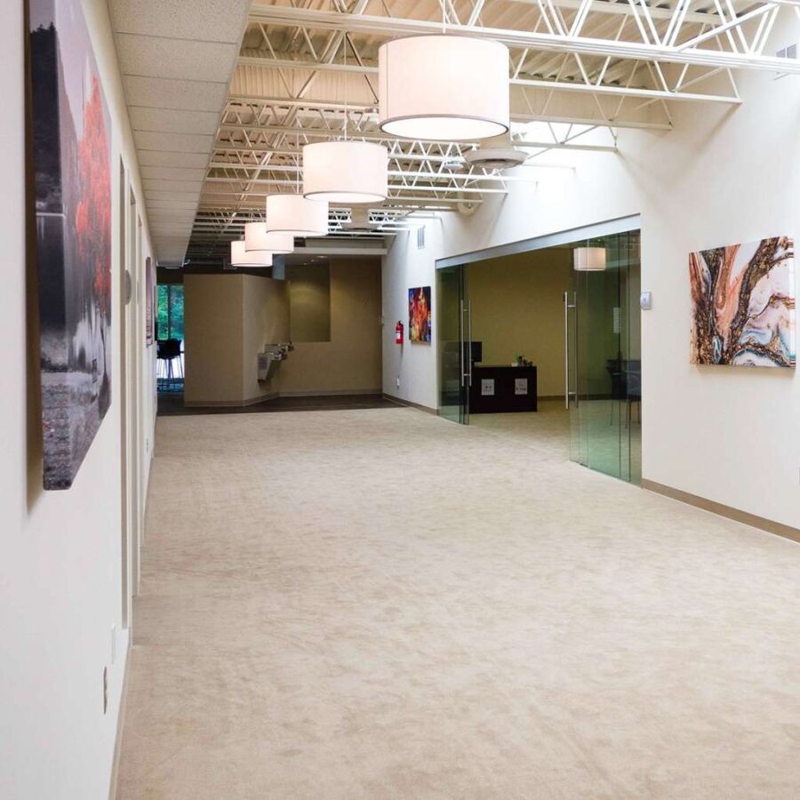 Reston mental health center hallway decorated with artworks