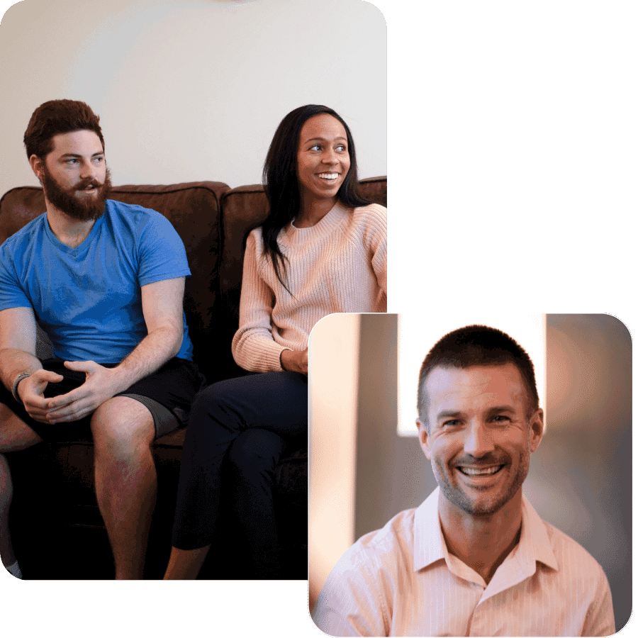 Therapist smiling and clients in group therapy session