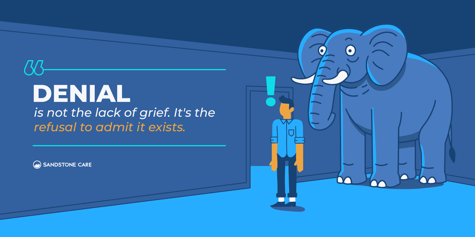 a cartoon elephant standing in a room with a man standing next to it