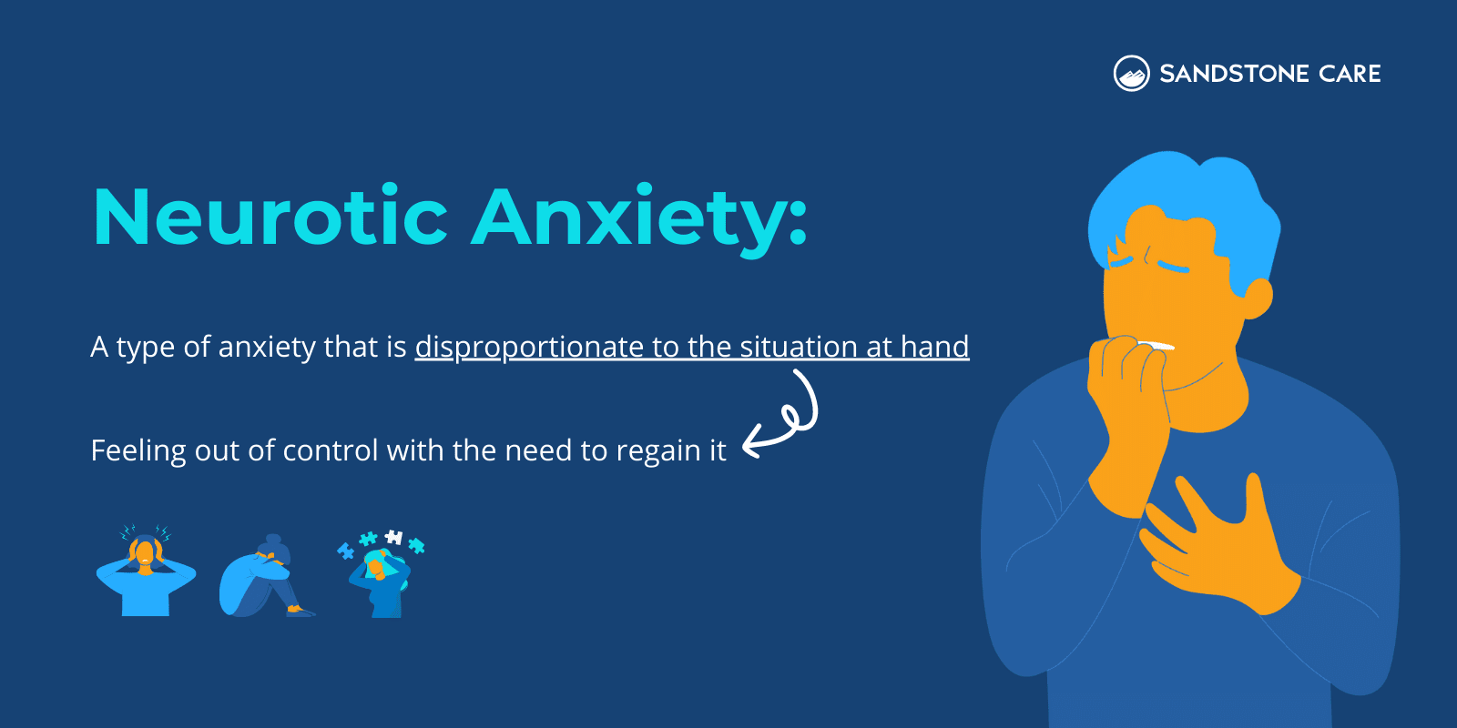 "Neurotic Anxiety:" written above the definition illustrated with relevant graphics depicting different symptoms of neurotic anxiety