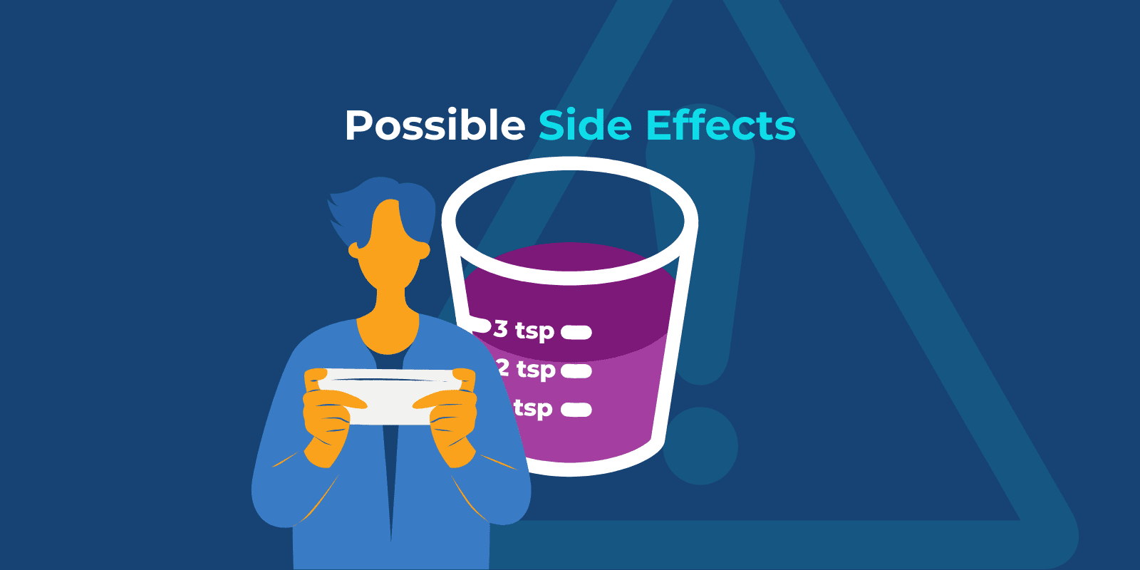 Possible Side Effects text written above an illustration of a man figure looking at the paper in front of lean (purple drank) icon