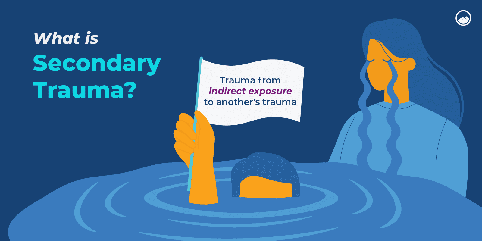 a woman holding a sign that says what is secondary trauma?