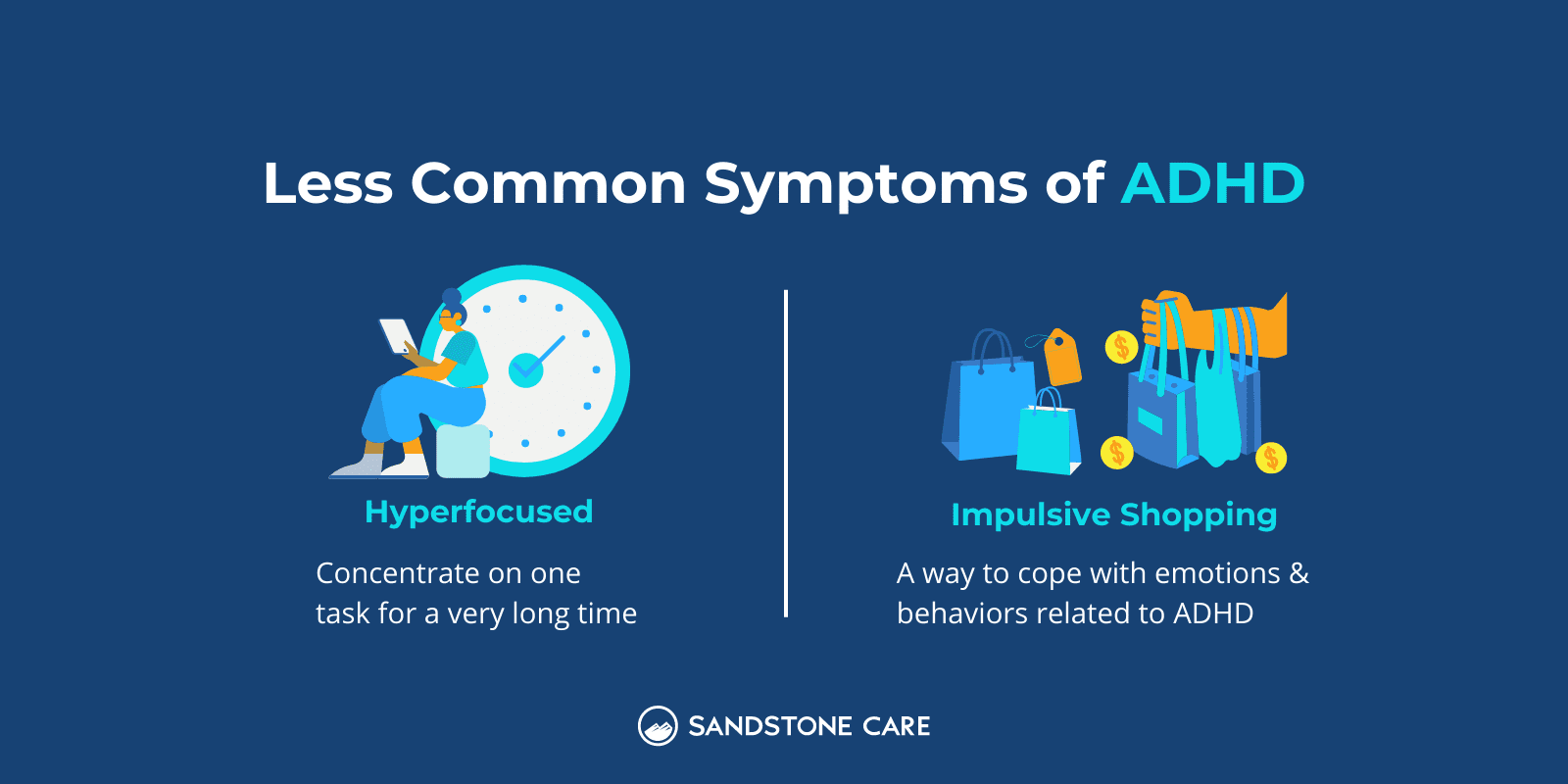 2 Less common symptoms of ADHD explained below a digital illustration that represents the symptoms