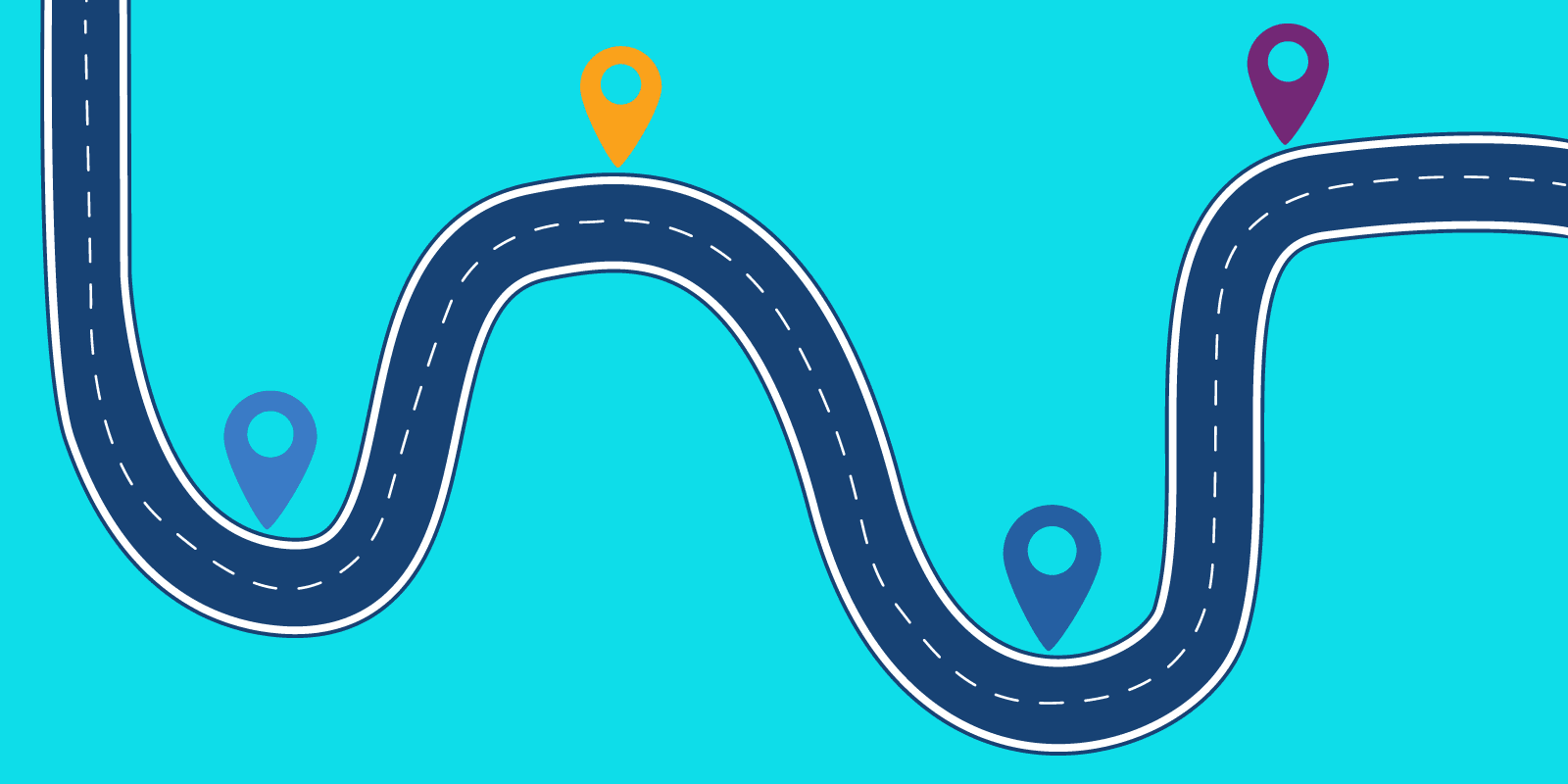 Curvy road connecting the top left corner and the top right corner with 4 anchor points per curve