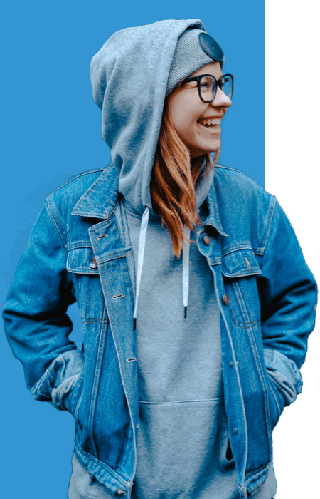 Girl in a denim hoodie