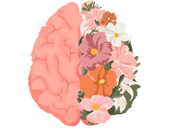 An illustration of a brain with flowers