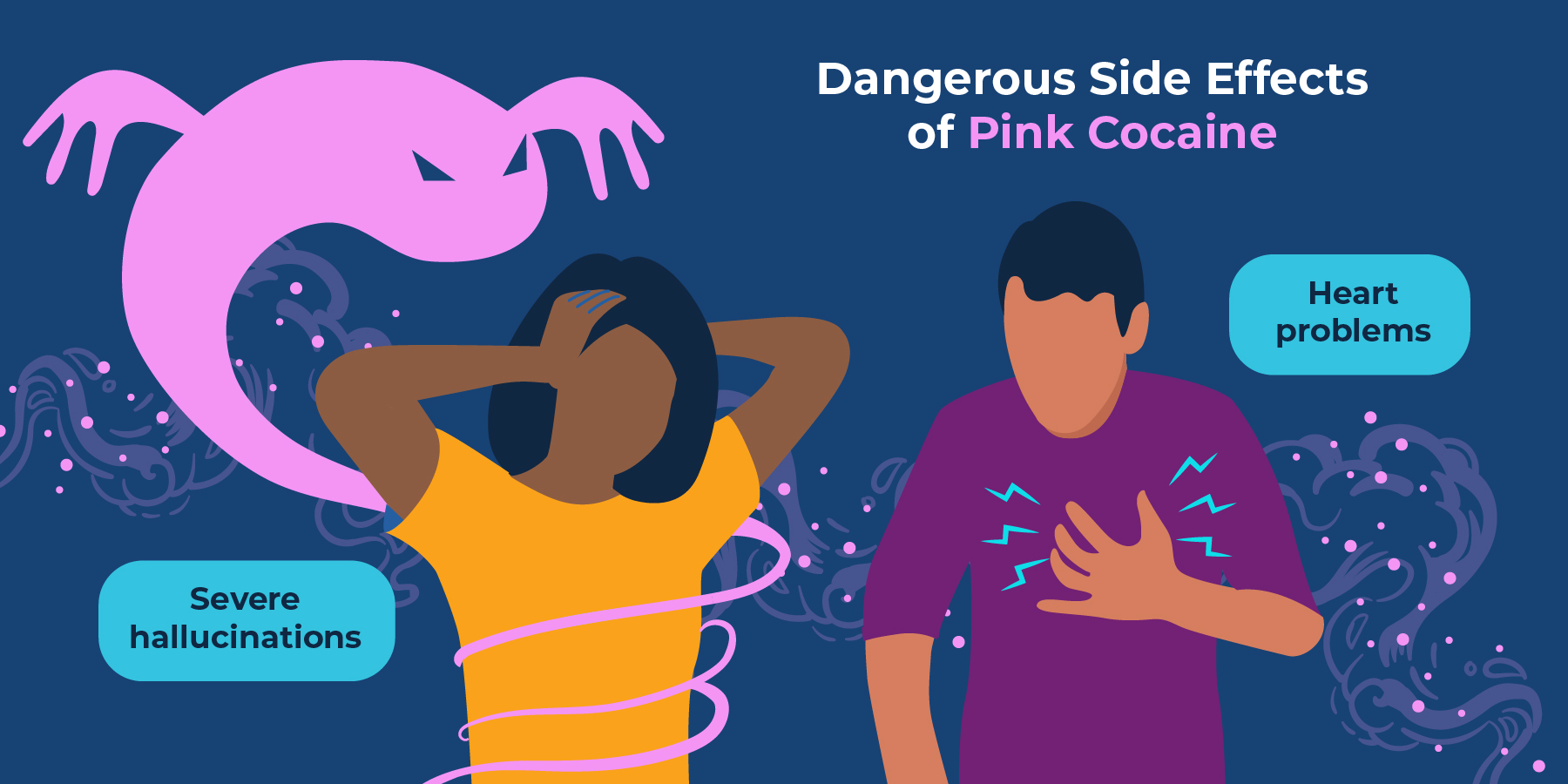 Two people experiencing negative side effects from using pink cocaine