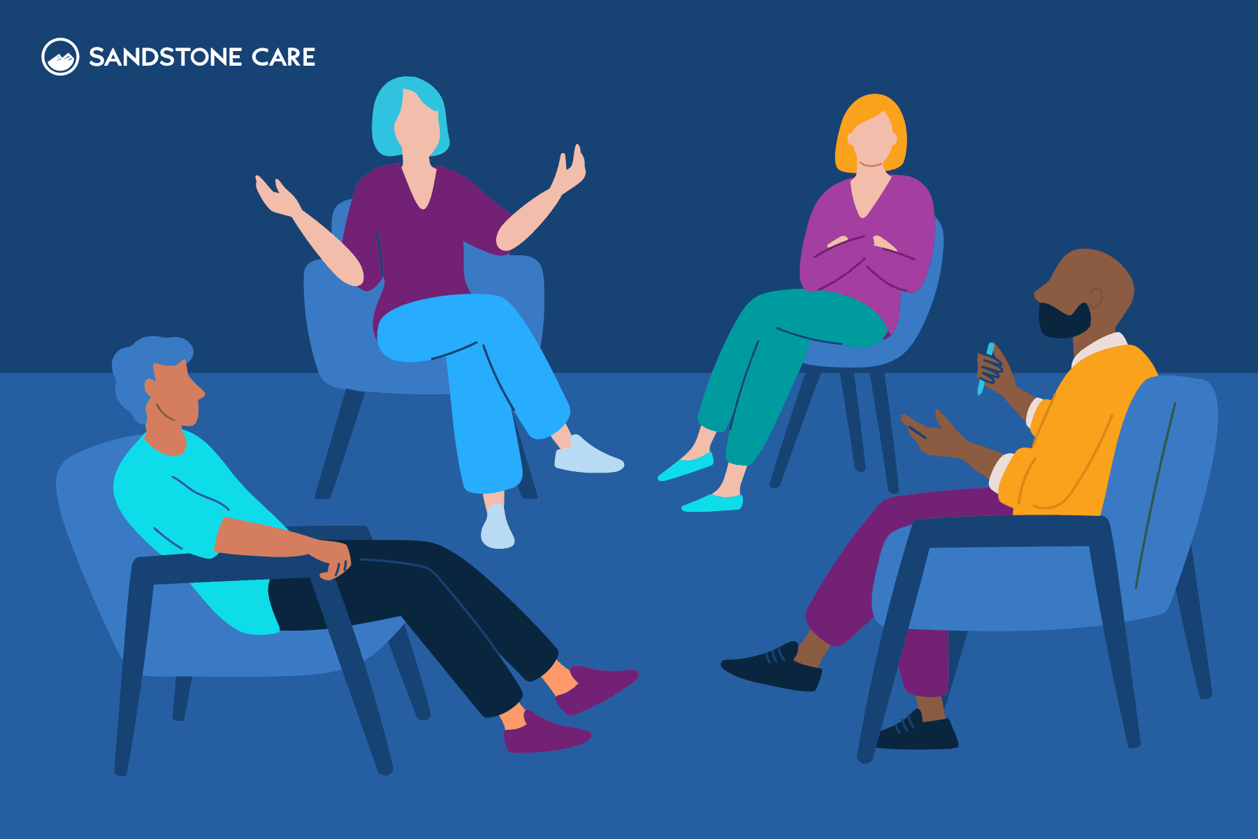 A group of people in a rehab therapy session