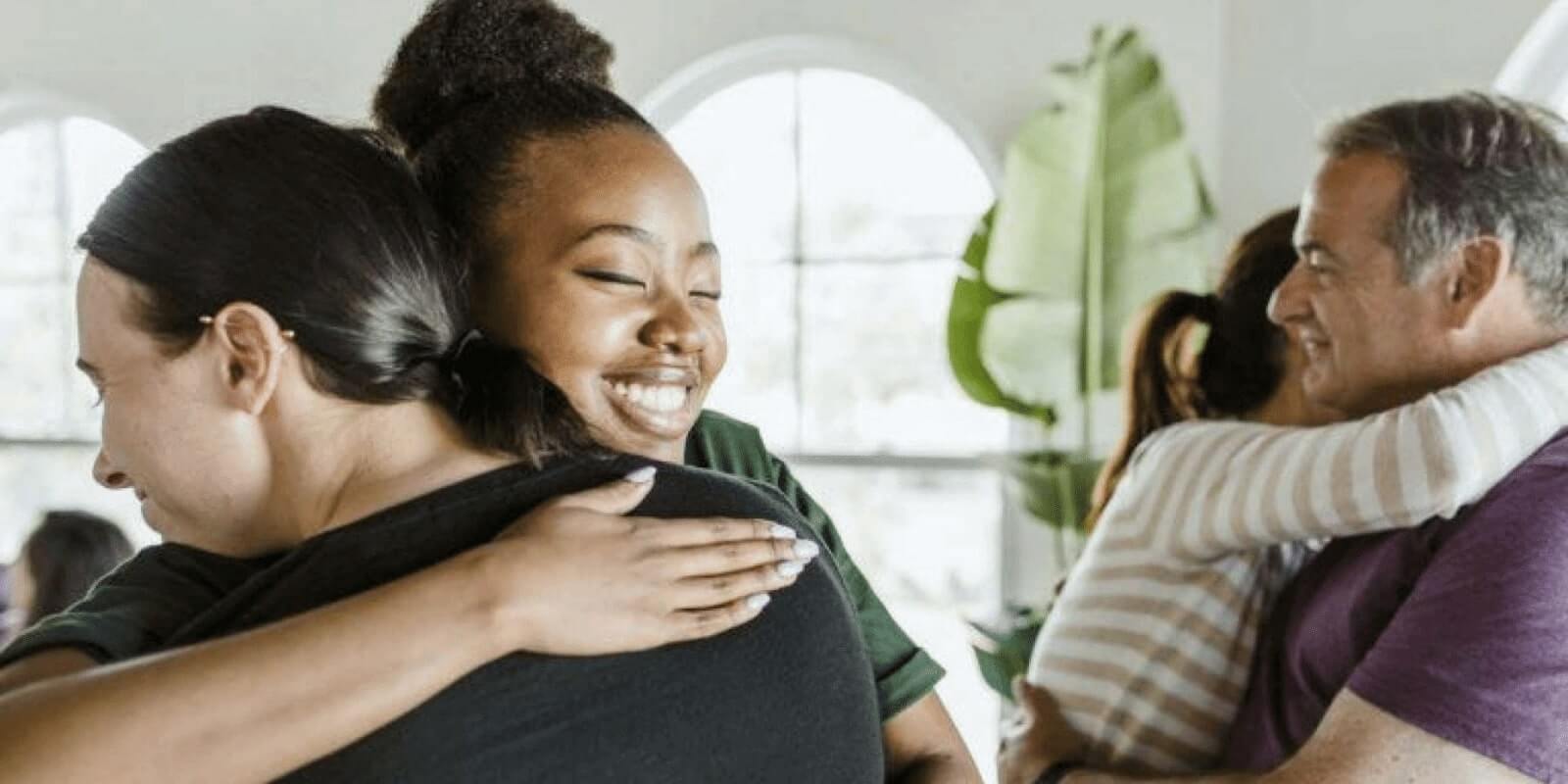 Parent and child hugging