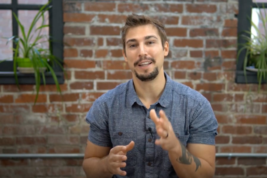 man in blue shirt