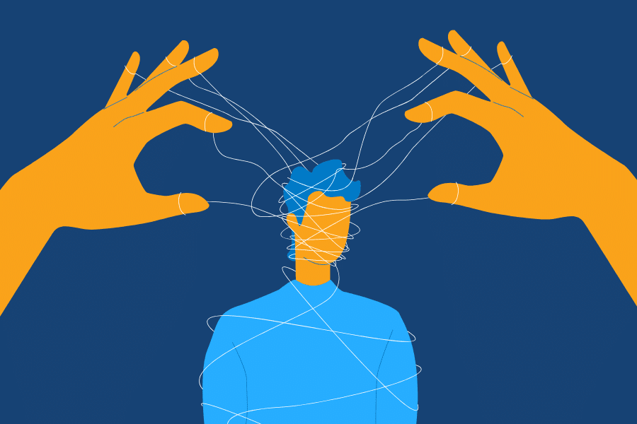 someone is holding their hands up to their head with a wire pattern