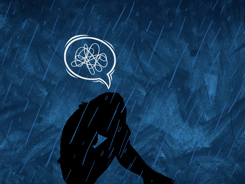 Digital illustration of a man figure depressed