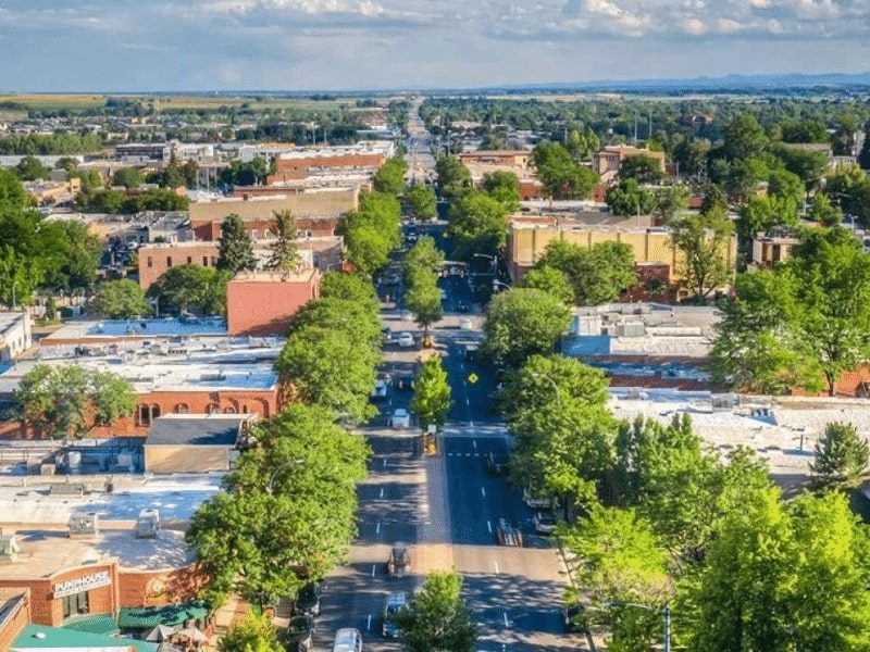 Longmont downtown street view from birds-eye