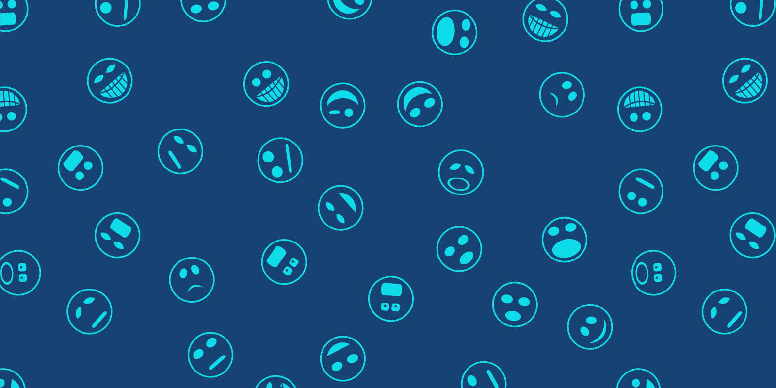 Face icons expressing different emotions scattered around a navy background