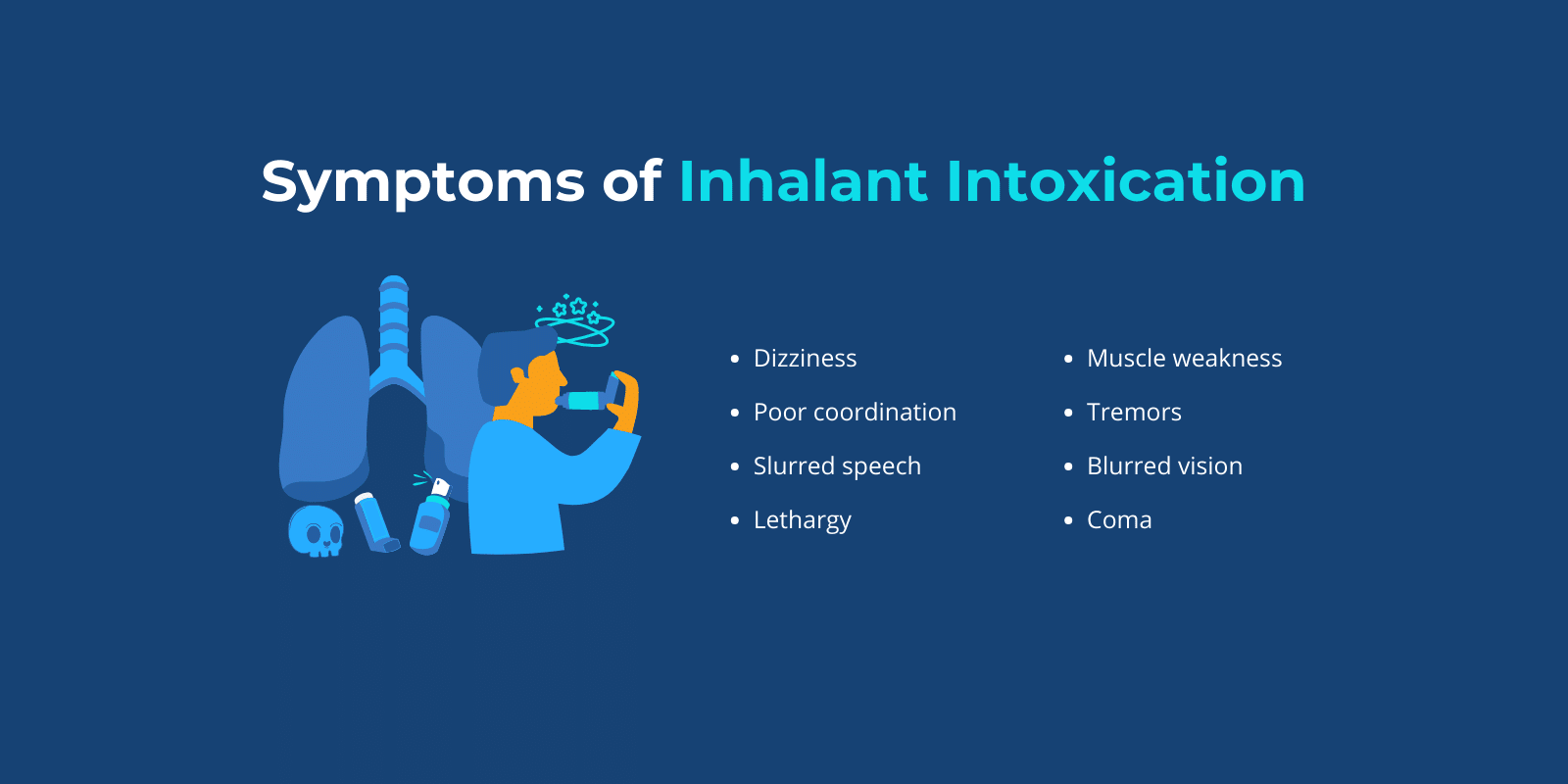 An illustration of a lung and intoxicated individual inhaling gas next to a list of symptoms