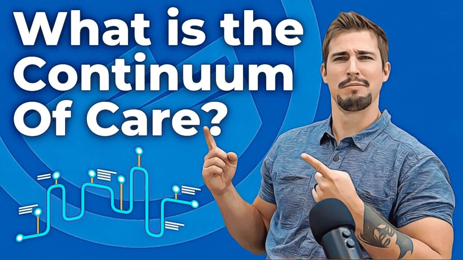 What is the continuum of care? text and an image of a man pointing at the text looking curious