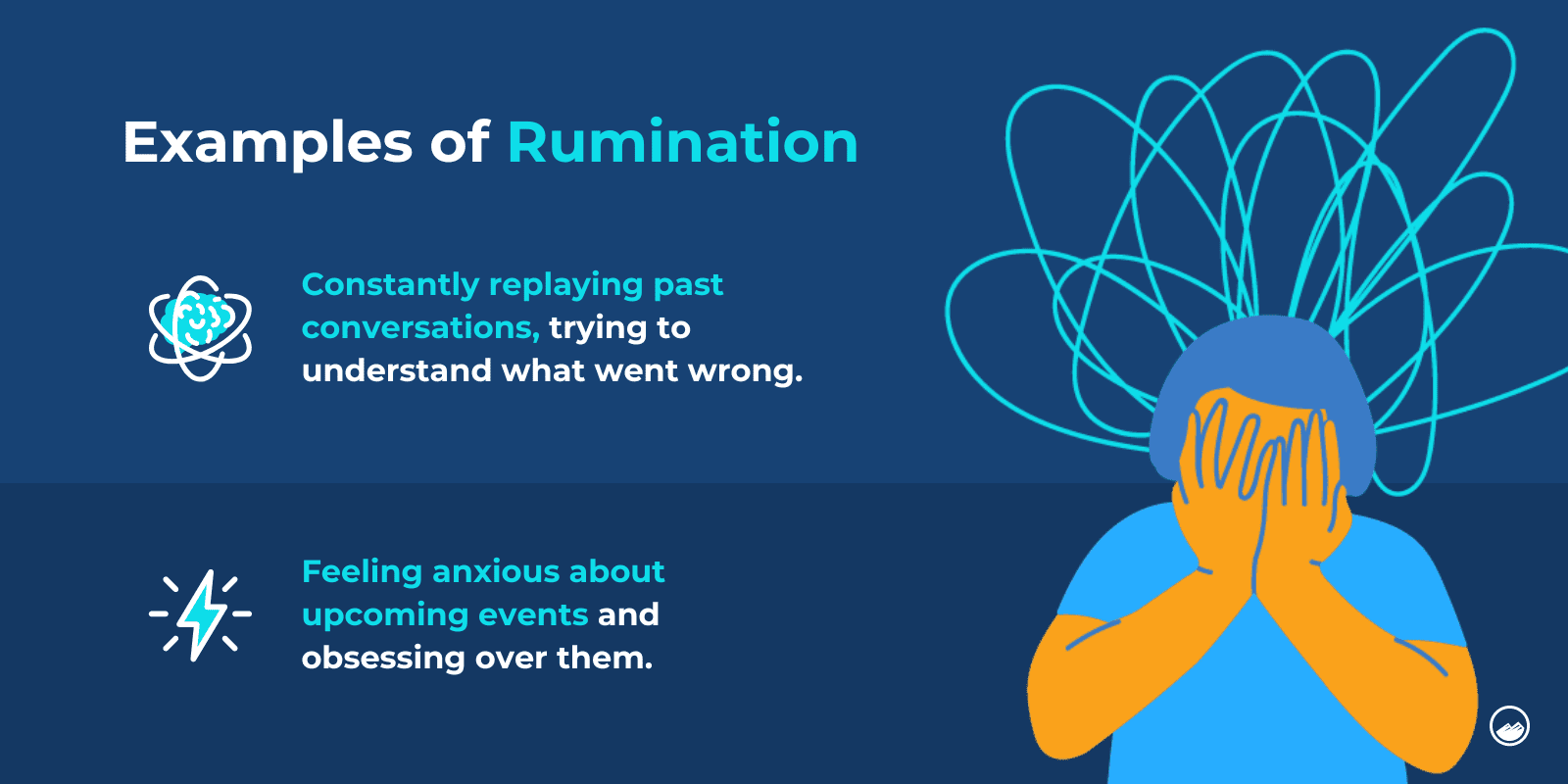 examples of rumination next to an image of a person with their hands covering their face