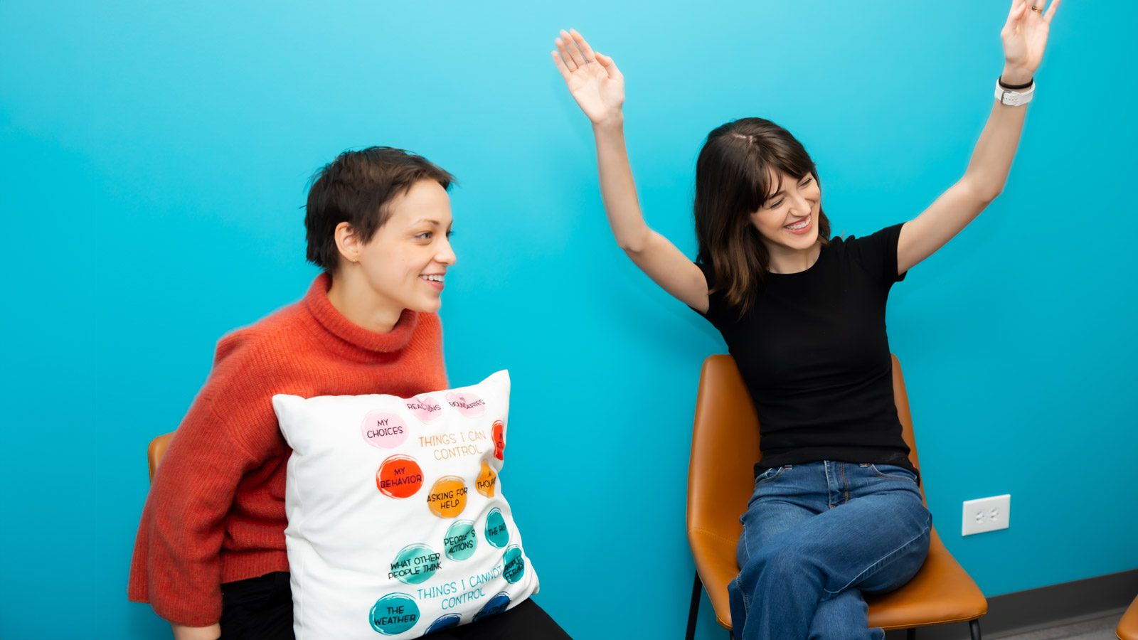 two women happy at treatment sandstone care